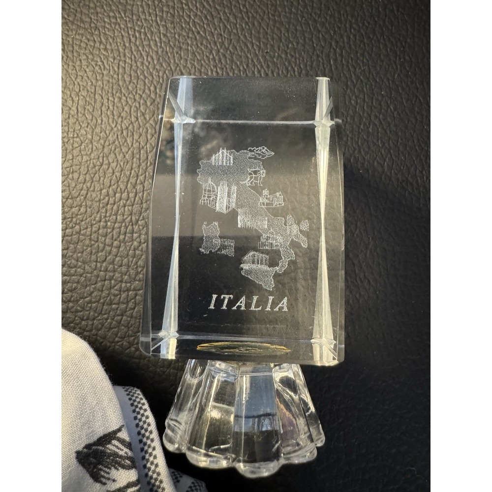 Clear Crystal Italy Map 3D Laser Etched Collectible Paperweight Decor Self Stand